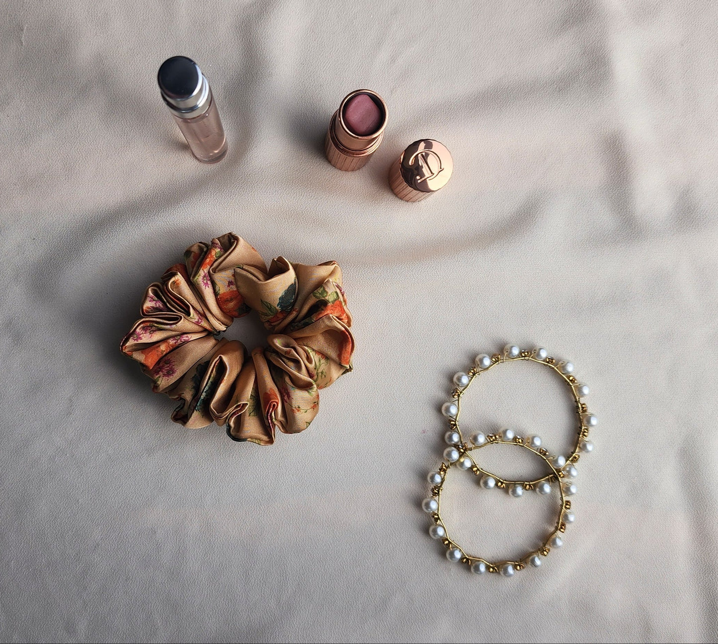 Floral Print Silk Scrunchie