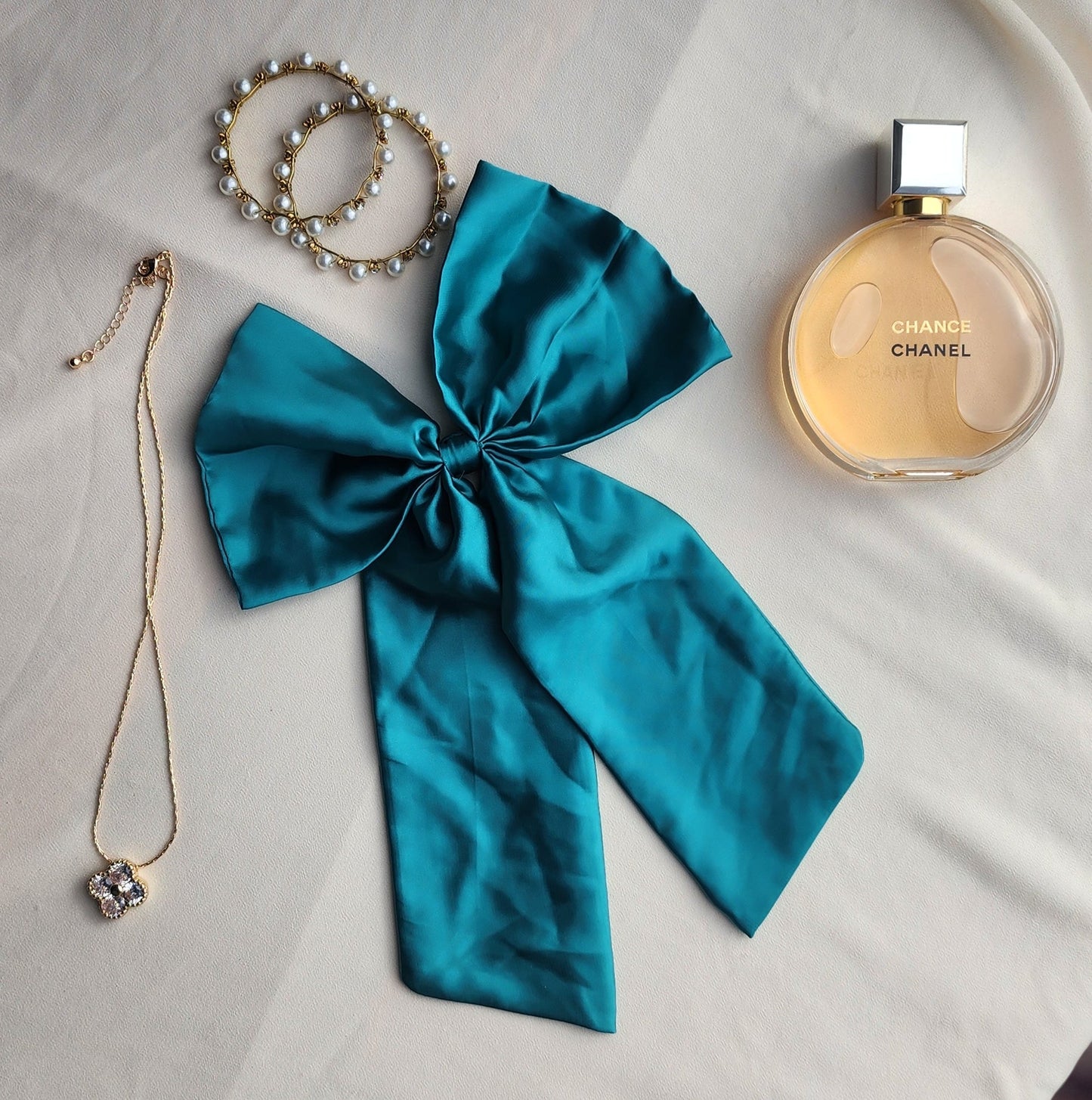 Teal Silk Bow