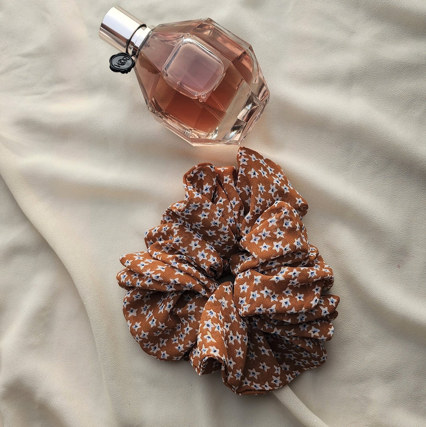 Rust Orange Star Print Chiffon Scrunchie