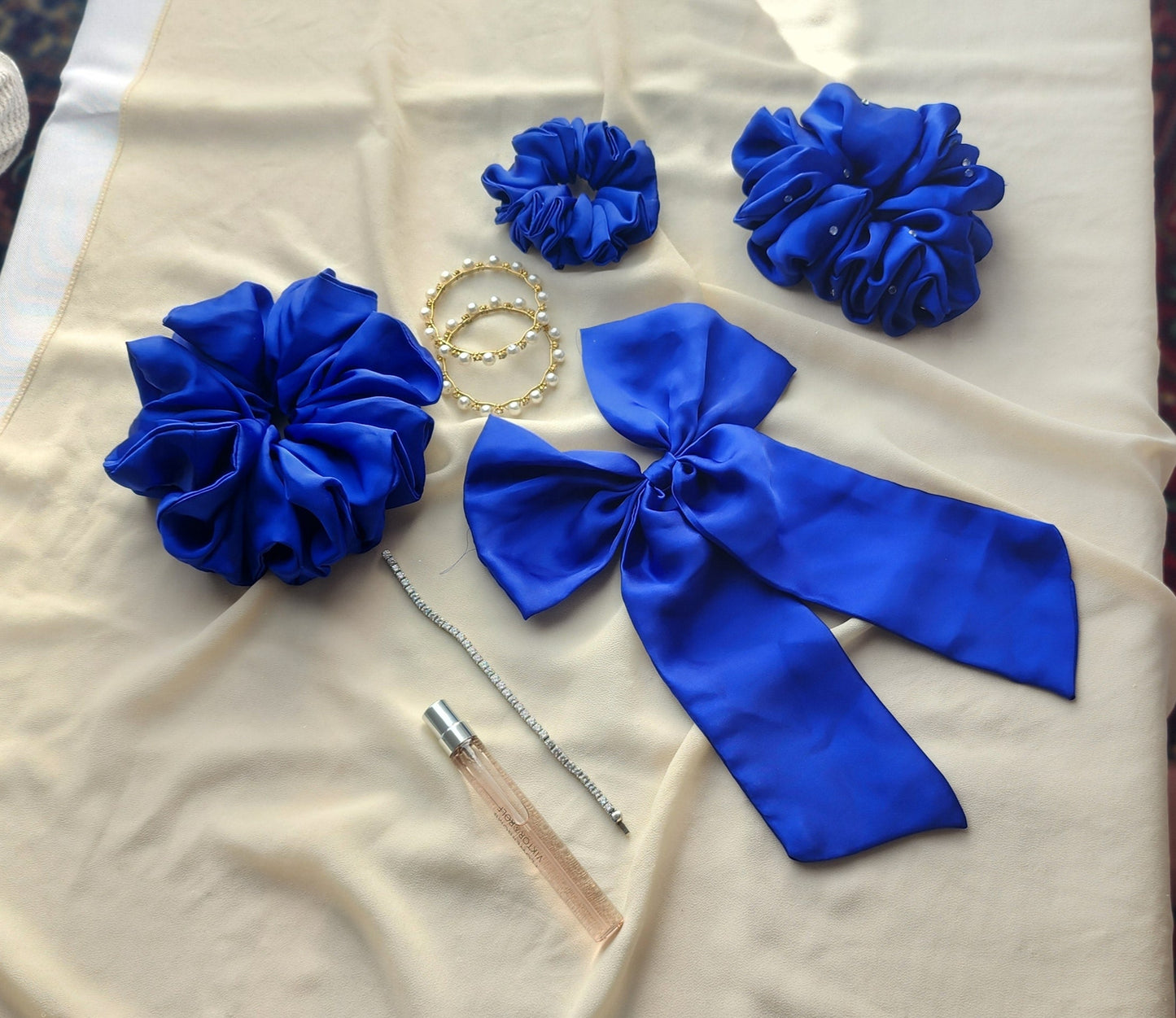 Royal Sapphire Silk Scrunchie & Bow Set
