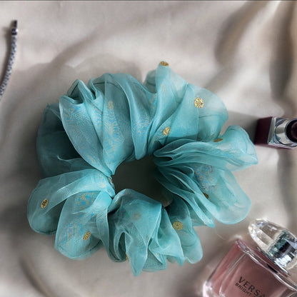 Aqua Bloom Organza Scrunchie-Medium