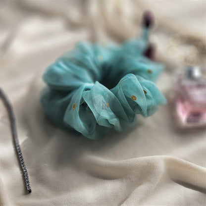 Aqua Bloom Organza Scrunchie-Medium