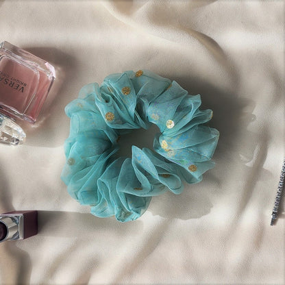 Aqua Bloom Organza Scrunchie-Medium
