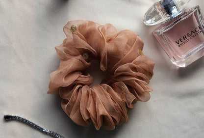 Khaki Organza Scrunchie with Sequins