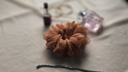 Khaki Organza Scrunchie with Sequins