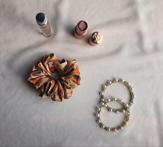 Floral Print Silk Scrunchie