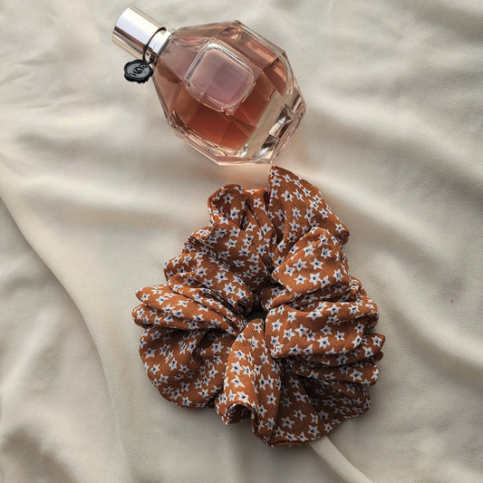 Rust Orange Star Print Chiffon Scrunchie