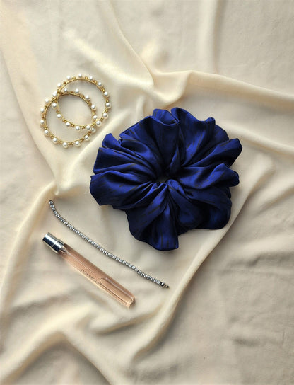 Rich Midnight Blue Printed Silk Scrunchie