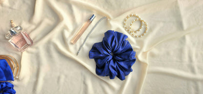 Rich Midnight Blue Printed Silk Scrunchie