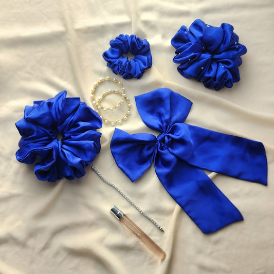 Royal Sapphire Silk Scrunchie & Bow Set