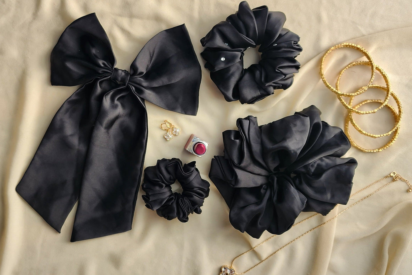 Luxe Black Silk Hair Set