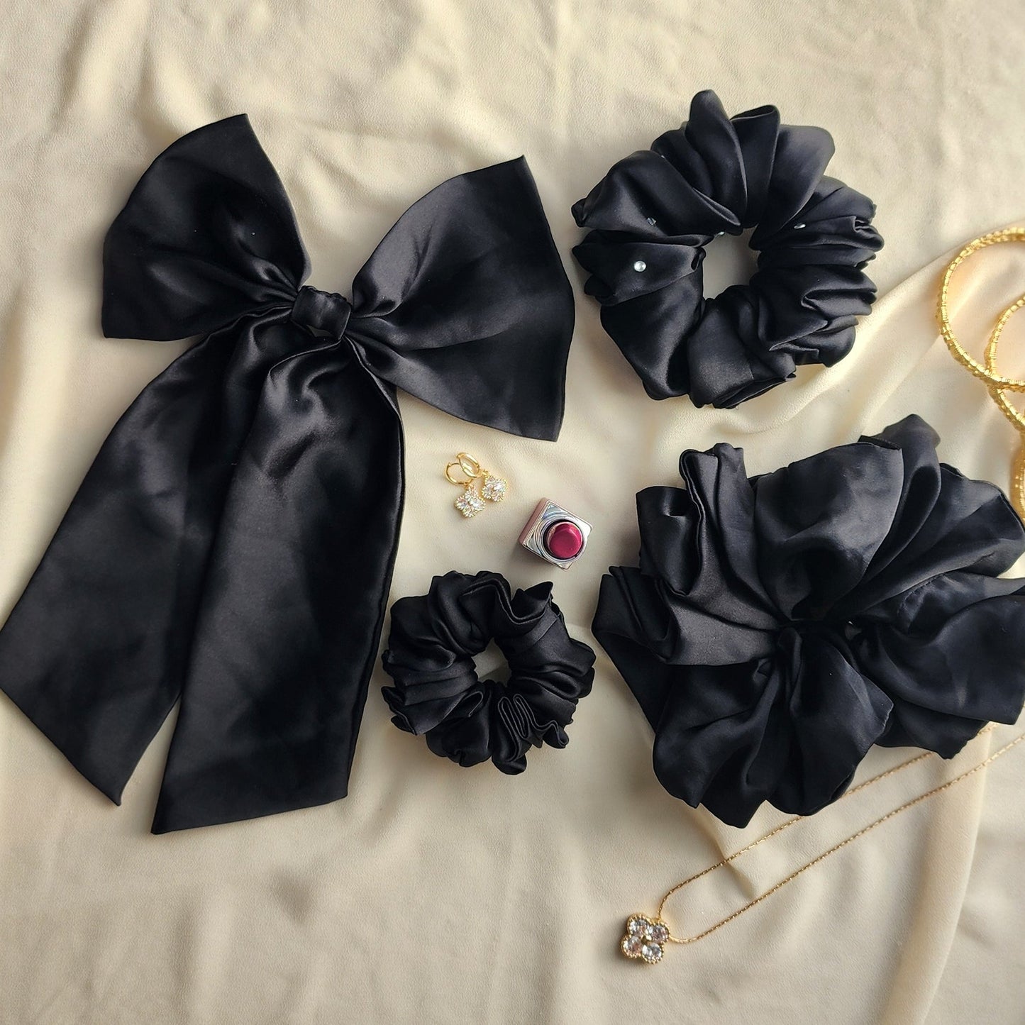 Luxe Black Silk Hair Set