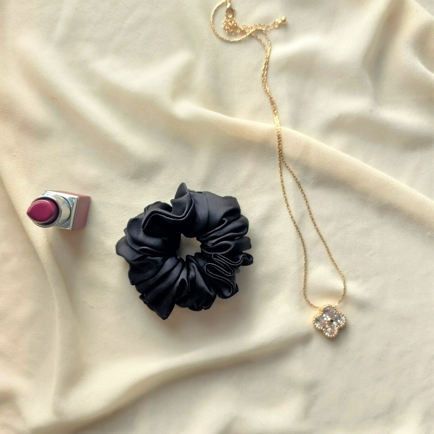 Small Black Silk Scrunchie