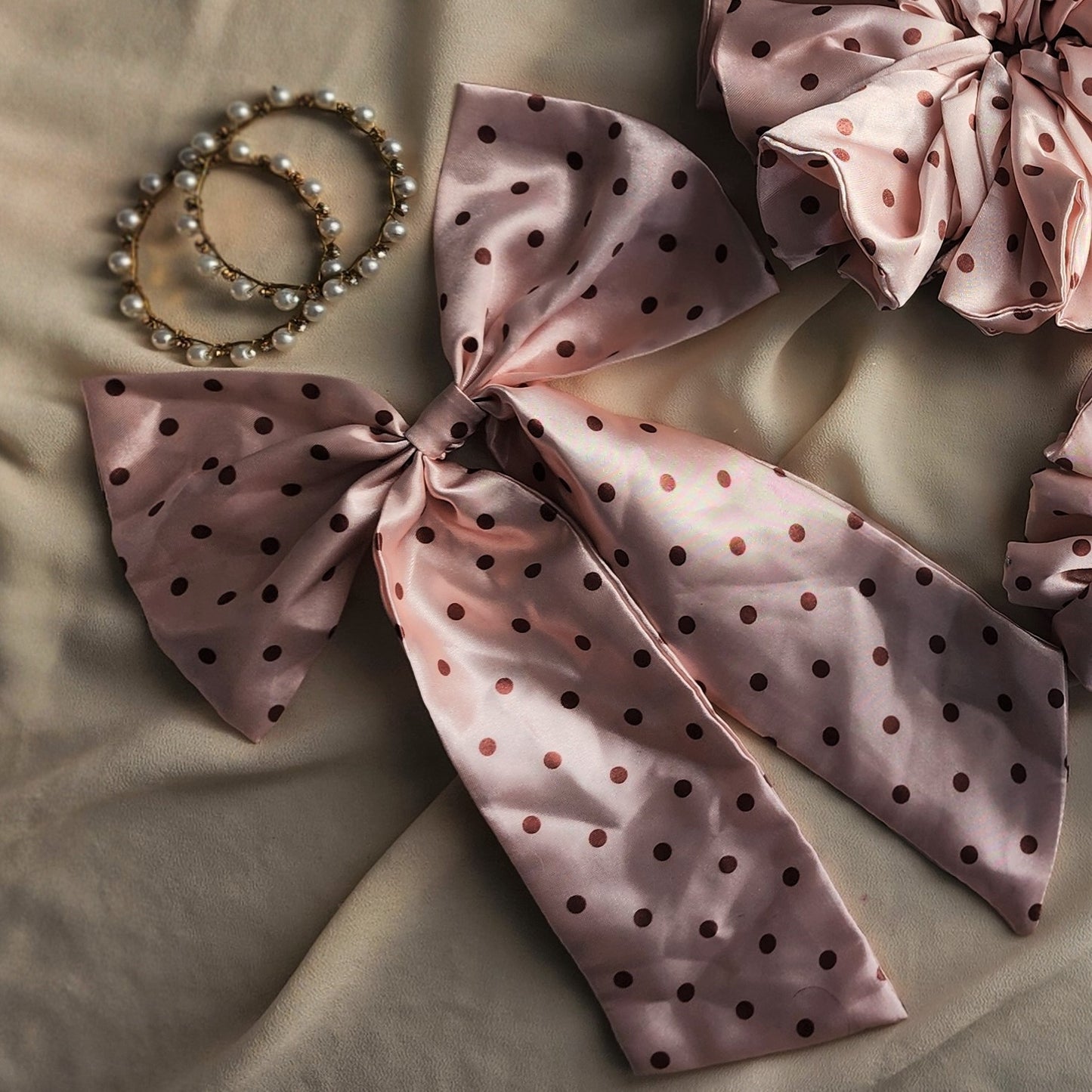 Blush Pink Polka Dot Silk Bow